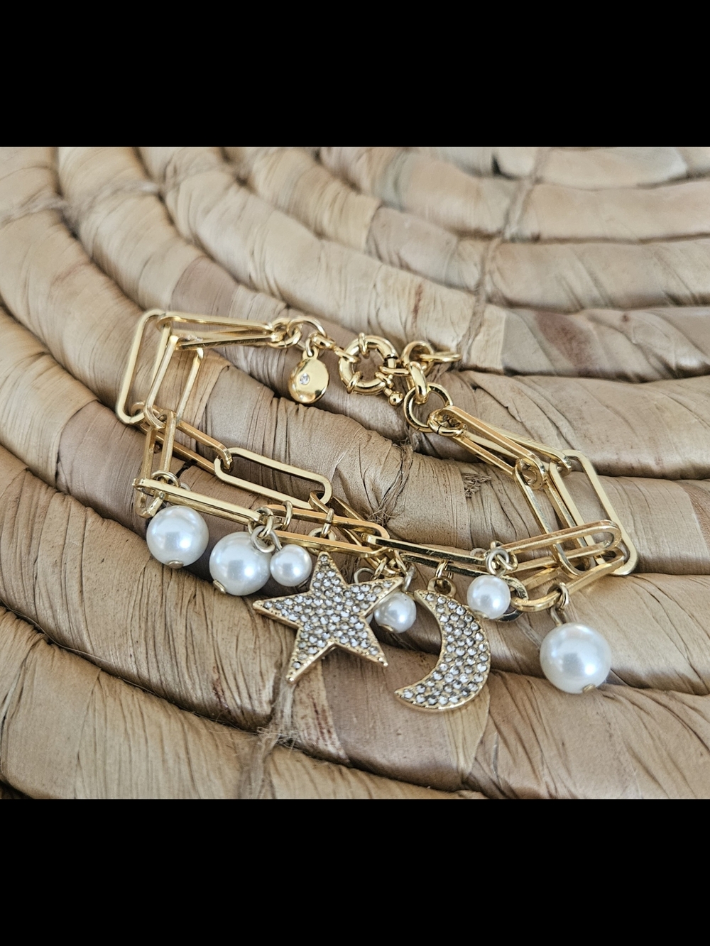 J Crew Gold Star & Moon Charm Bracelet with Pearls NEW!